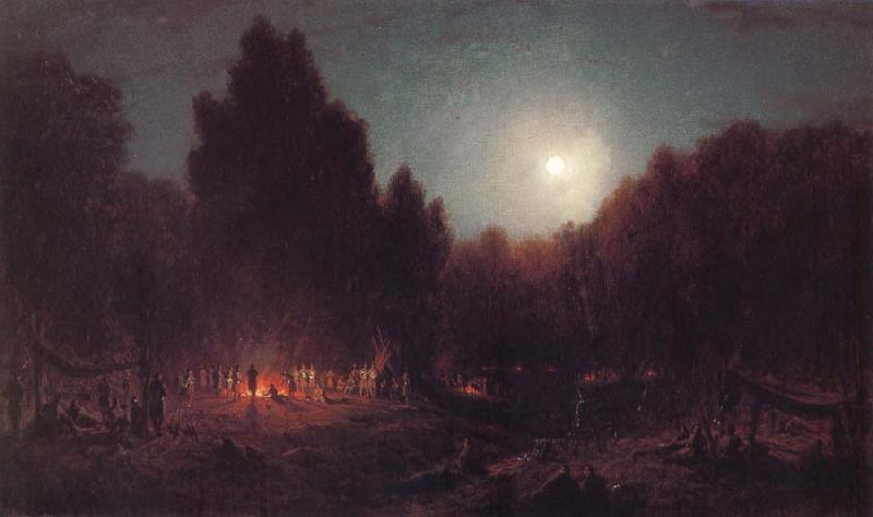 Sanford Robinson Gifford Night Bivouac of the Seventh Regiment New York at Arlington Heights,Virginia Germany oil painting art